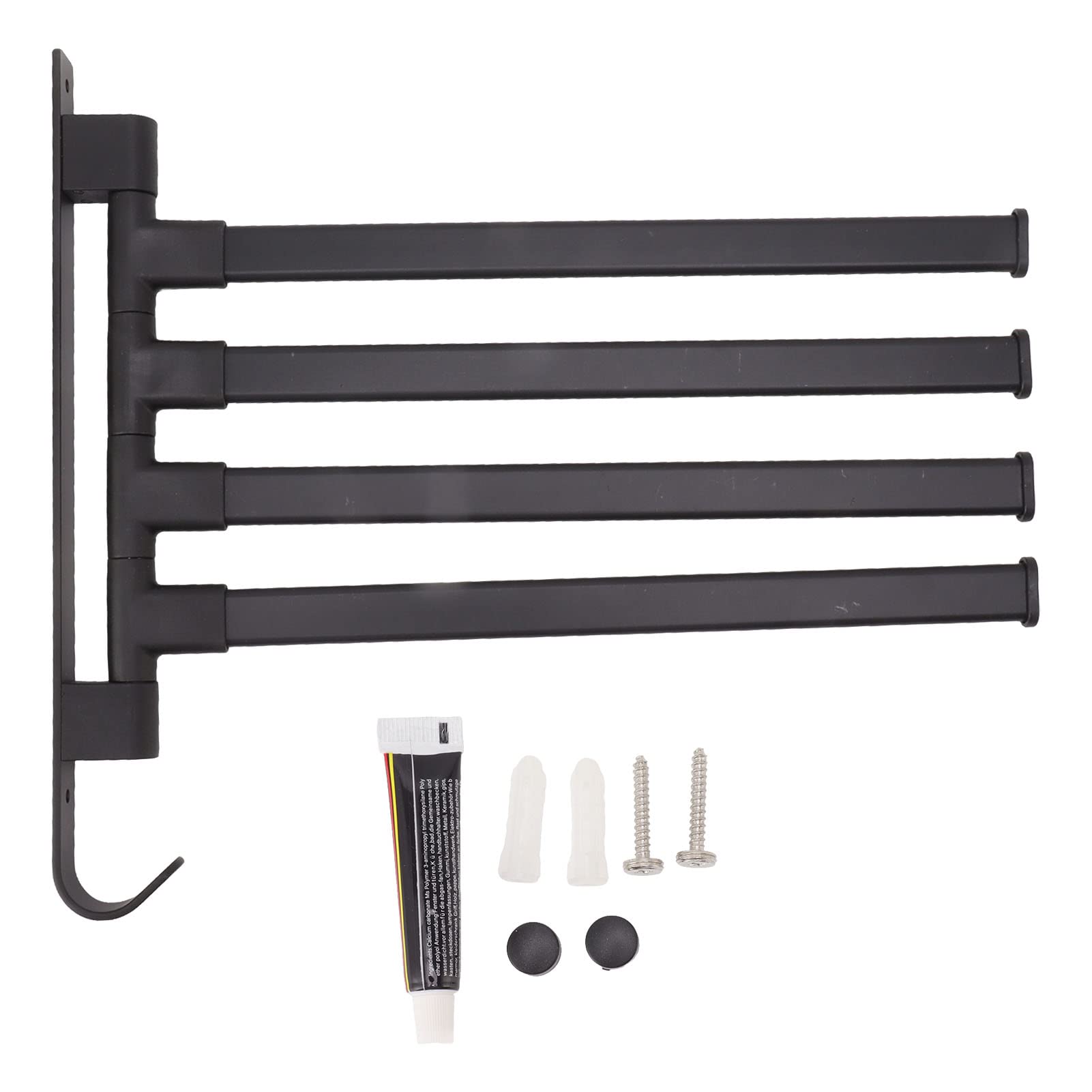 Towel Rack, Black Swivel Towel Aluminum Punch Rustproof Wall Mounted with Expansion Screw for Bedroom for Kitchen (4 Arms)