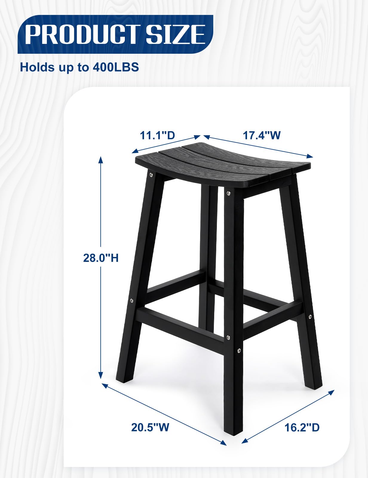 LAHAAP Weatherproof Bar Stools Set of 4, 28" Height Outdoor Bar Stools Holds up to 400 lbs, Saddle Seat, Bar Height Stools for Patio, Garden, and Kitchen Island, Black