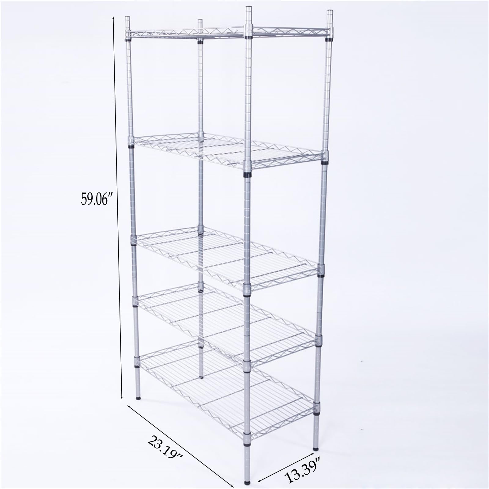 5-Wire Shelving Metal Storage Rack Adjustable Shelves, Multipurpose Metal Wire Rack Storage Shelving Organizer, Standing Storage Shelf Units for Kitchen, Garage, Bathroom, Laundry, Silver