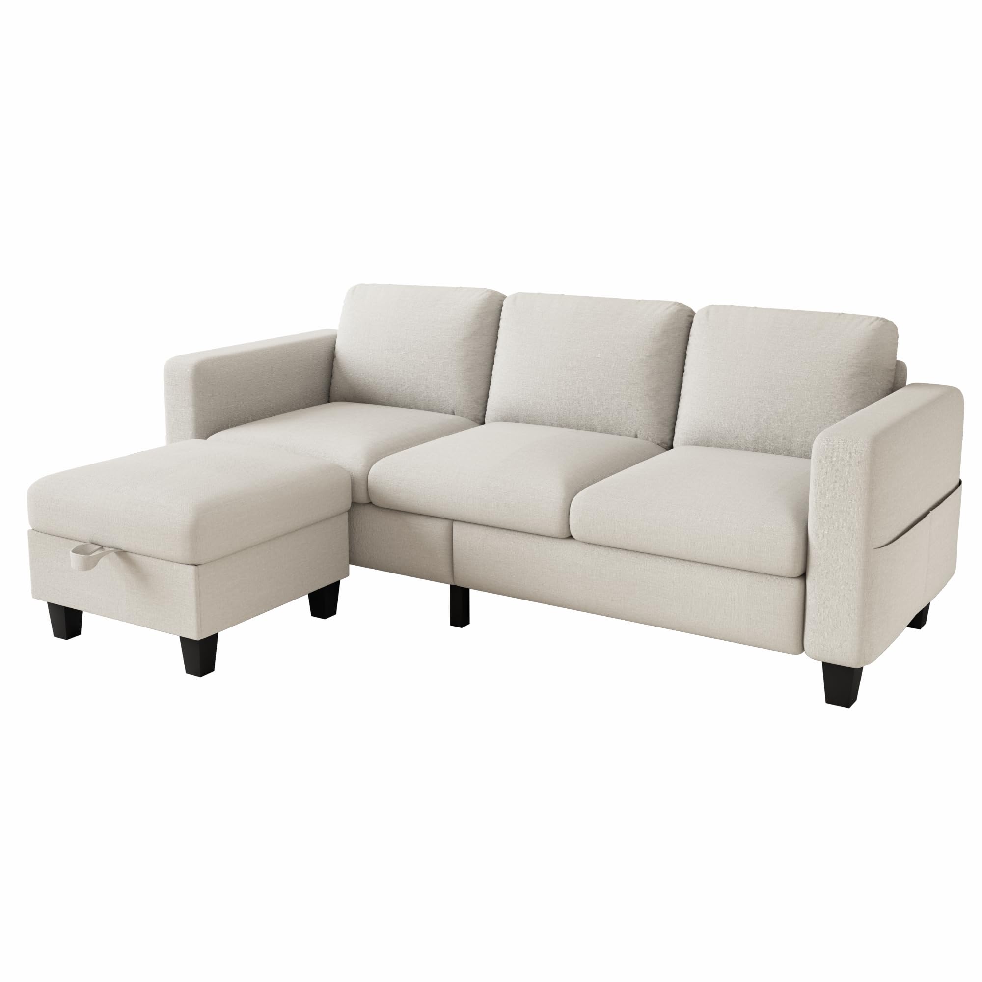 Small Sectional Couch, 78" L Shaped Sofa 3 Seat Modern Couch with Storage Ottoman Convertible Couches for Small Space, Living Room, Bedroom, Apartment and Office - Beige