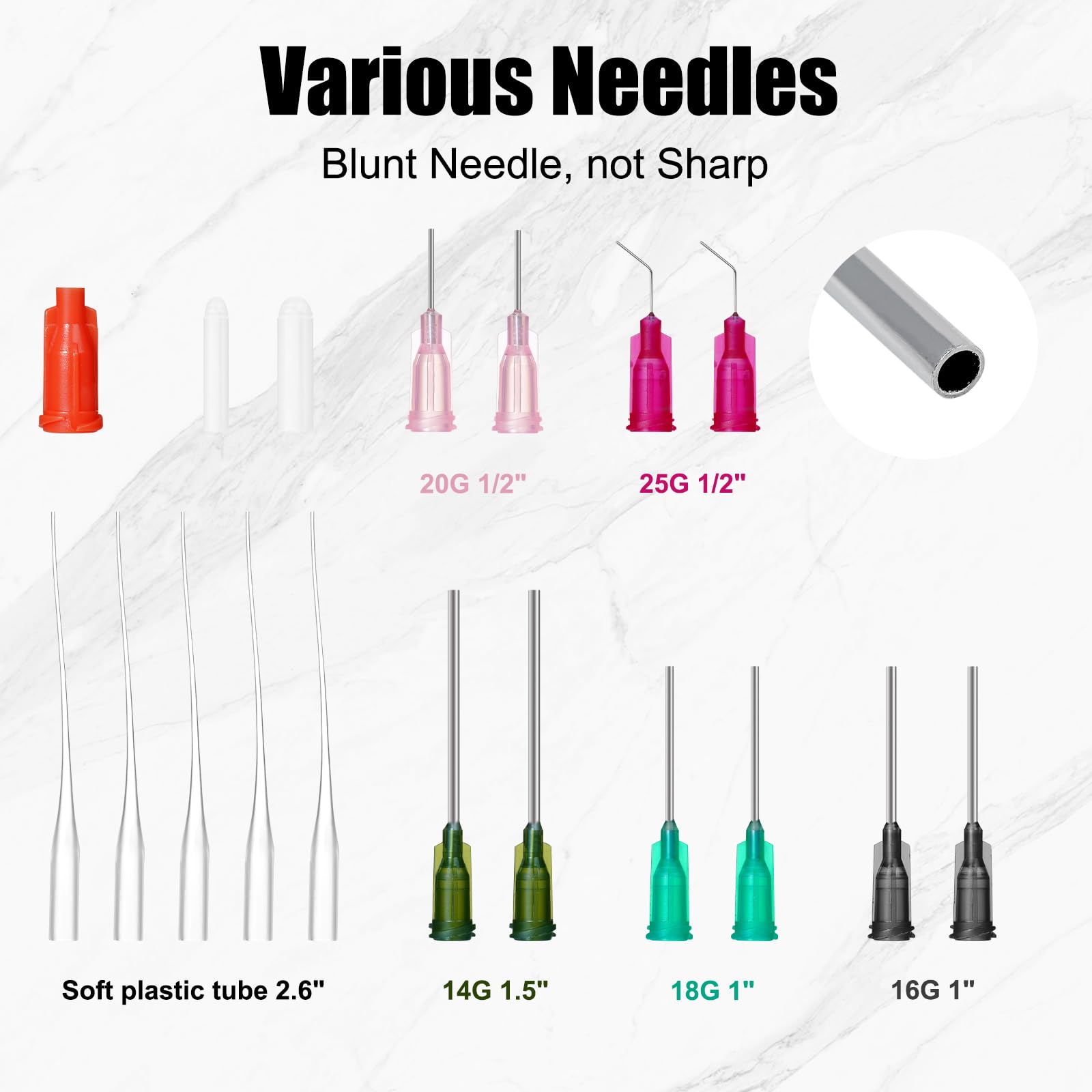 Glue Applicator Syringe Blunt Tip Needle and Cap, with Soft Plastic Tube, Suitable for Ink, Epoxy, Woodworking, Craft, Liquid Dispensing