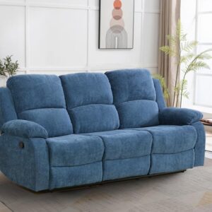 Dekmxas 3 Seater Recliner Sofa Couch Modern Manual Reclining Sofa Fabric Reclining Sofa Living Room Couch with Dual Cup Holders and Drop Down Table for Living Room/Office/Rv Car (Blue, 3 Seater Sofa)