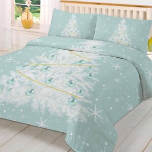 ZOE GARDEN Aqua Christmas Tree Duvet Cover Queen Size Bedding Set, 3 Pieces Washed Patterned Textured Bed Comforter/Quilt Cover with Matching White Snowflakes Xmas Holiday Pillowcases for All Seasons