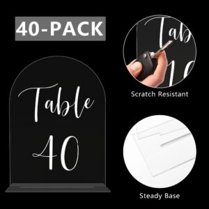 JOYIT Arch Wedding Table Numbers 1-40 with Stands – 5" X 7" Acrylic Table Signs with Clear Background White Text, Perfect Acrylic Table Numbers for Wedding Receptions, Parties, Anniversaries, and Events