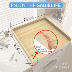 SADIELIFE Washer Dryer Countertop Only,Edge Rails-27.5" Depth*27.5" Width Laundry Room Organization,High-Adhesion Non-Slip Protective Layer,with Edge Rails (Light Wood)