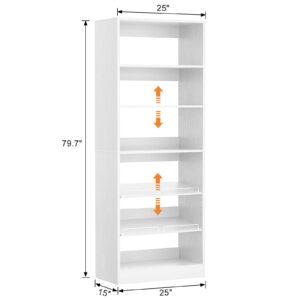 Unikito 25” Closet Organizer System, Freestanding Shoe Storage Shelves, Standalone Wood Shoe Rack, Heavy Duty Walk in Closet Tower for Bedroom, Mudroom and Entryway, 25" W x 16" D x 80" H, White