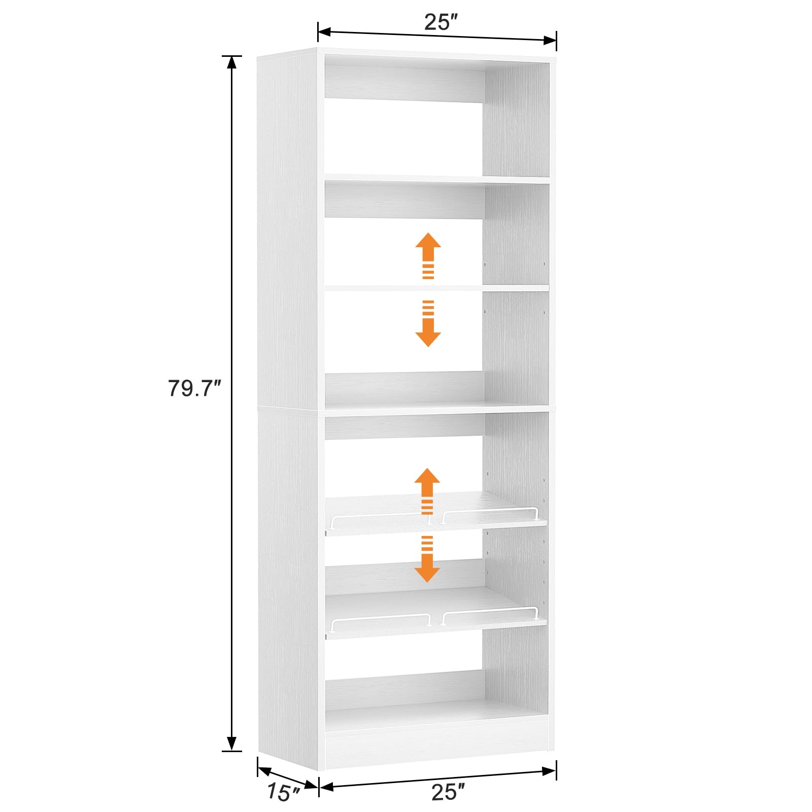 Unikito 25” Closet Organizer System, Freestanding Shoe Storage Shelves, Standalone Wood Shoe Rack, Heavy Duty Walk in Closet Tower for Bedroom, Mudroom and Entryway, 25" W x 16" D x 80" H, White