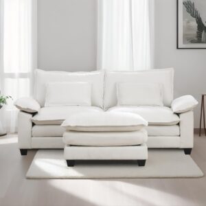 AHMED 88.97" Sectional Sofa Cloud Couch for Living Room with Pillows, Modern Chenille Comfy Sleeper Sofa,L Shaped Couch with Moveable Ottoman (White)