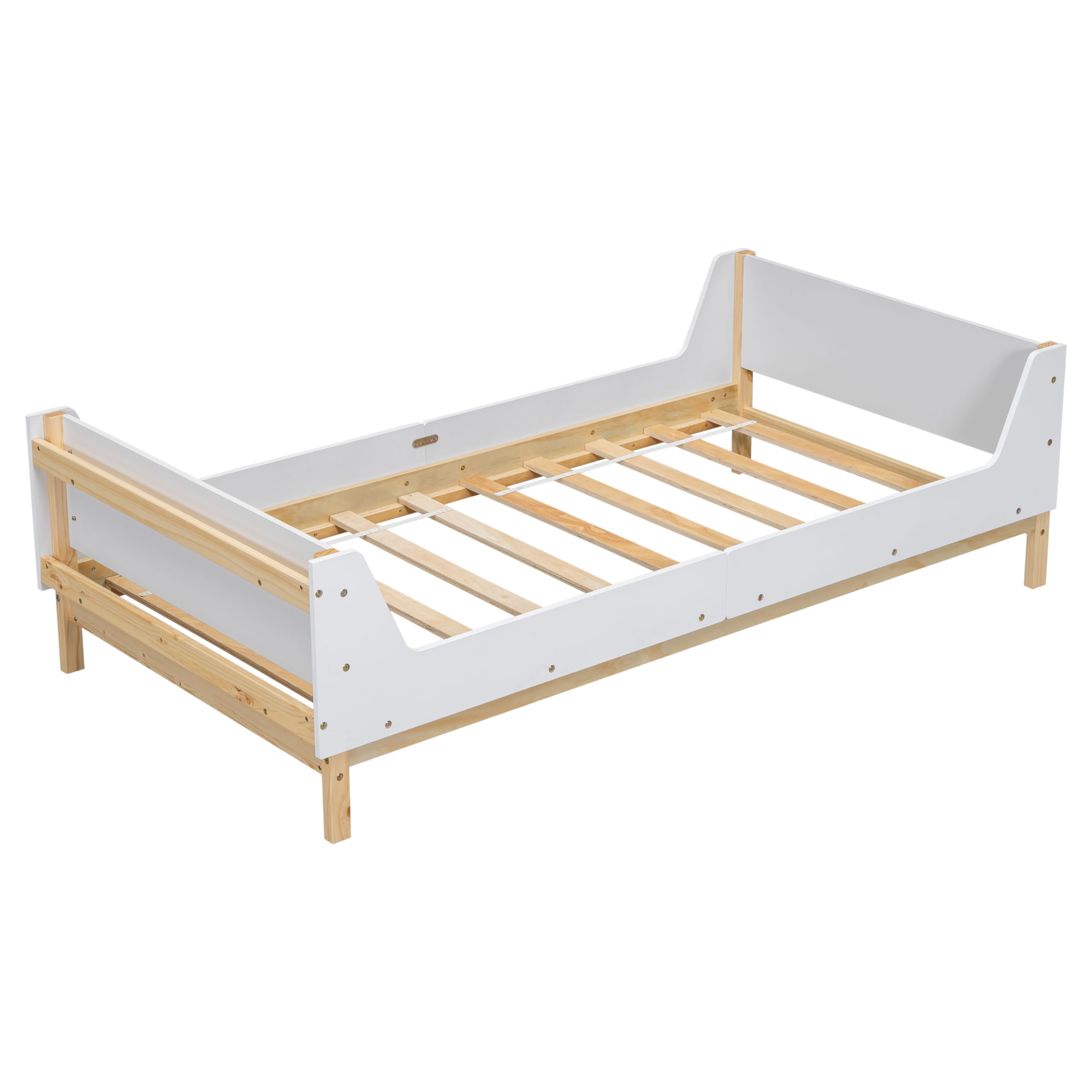 Kids Twin Size Bed Frame with Storage Bookcase, Wood Twin Bed Frames for Kids, Twin Bed Frame with Headboard and Footboard for Boys Girls, No Box Spring Needed,White