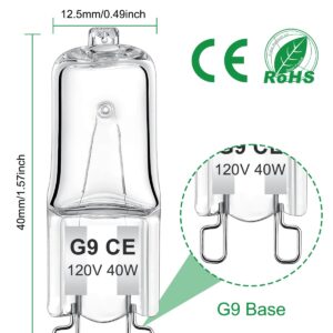 AUZOSL G9 Halogen Bulbs, 12 Pack, 120V, 40W, Dimmable, T4 2 Pin Base, 2700K Warm White (40, Watts)