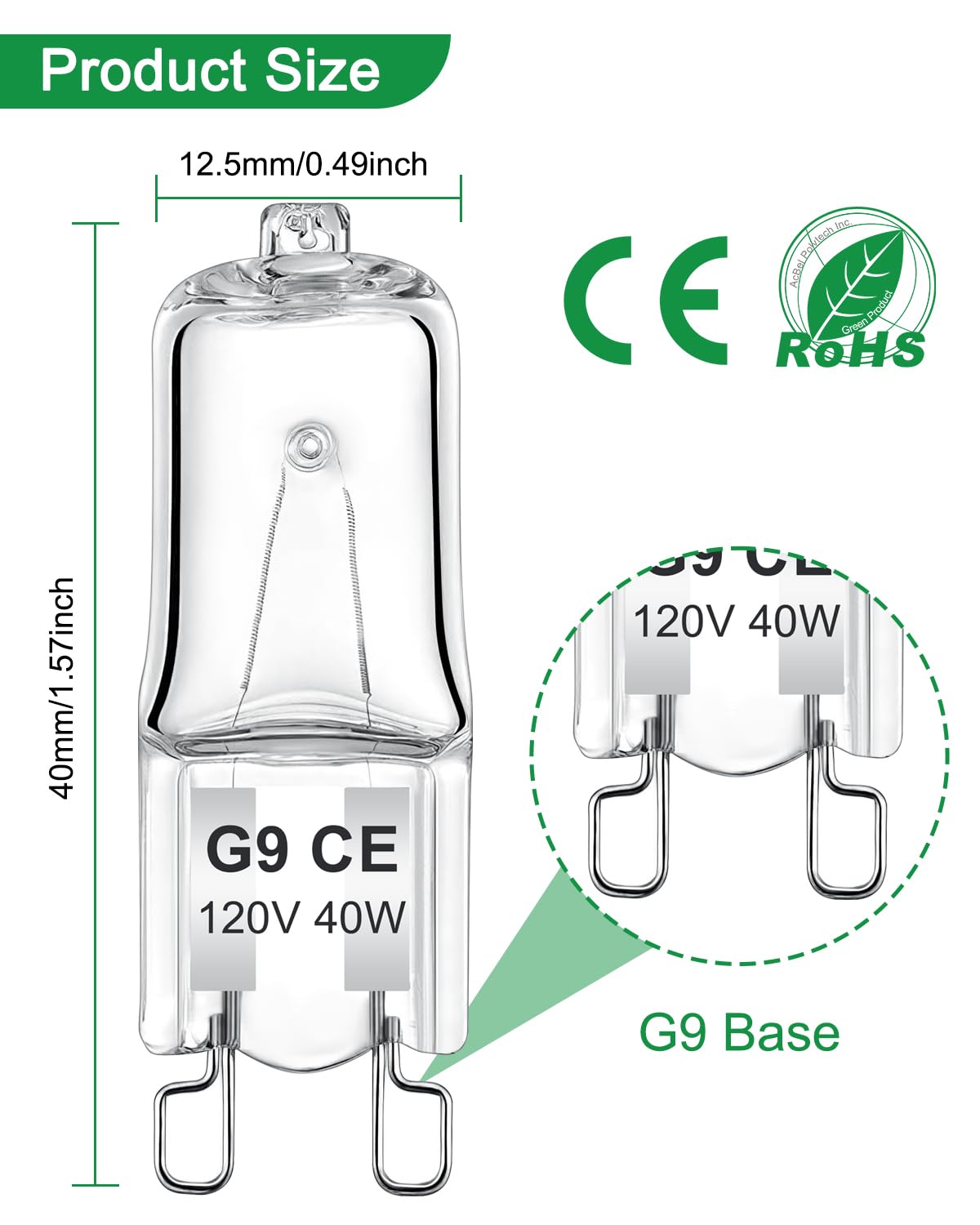 AUZOSL G9 Halogen Bulbs, 12 Pack, 120V, 40W, Dimmable, T4 2 Pin Base, 2700K Warm White (40, Watts)