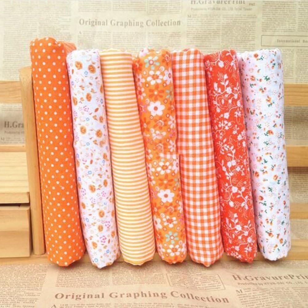 7Pcs Multicolor Cotton Craft Fabric Bundle Squares Patchwork DIY Sewing Scrapbooking Quilting Floral Dot Pattern Craft and Hobby Fabric 10" x 10" (25cm x 25cm)