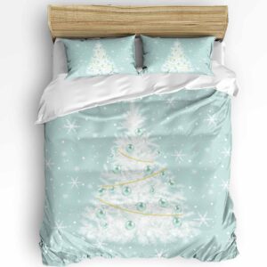 zoe garden aqua christmas tree duvet cover queen size bedding set, 3 pieces washed patterned textured bed comforter/quilt cover with matching white snowflakes xmas holiday pillowcases for all seasons