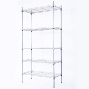 5-wire shelving metal storage rack adjustable shelves, multipurpose metal wire rack storage shelving organizer, standing storage shelf units for kitchen, garage, bathroom, laundry, silver