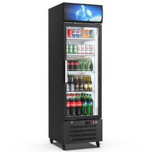 mojgar 14.8 cu ft commercial merchandiser refrigerator for beverage,glass door upright display fridge with front led light,large freestanding business cooler for shop,restaurant,apartment,etc