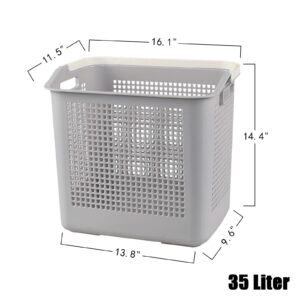 Fabnati 35 Liter Plastic Laundry Basket with Carry Handle, 4 Pack Clothes Hamper, Gray