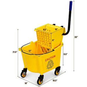 DFRE Premium Commercial Mop Bucket Side Press Wringer On Wheels Cleaning 26 Quart Cleaning Supplies Bucket with Wringer Set Mops for Floor Cleaning Home Office Spin mop Floor Cleaner Mop Bucket