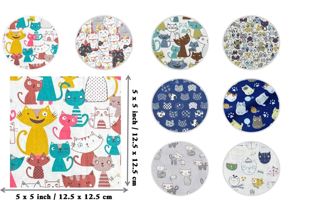 48pcs Cat Charm Packs Fabric Squares 5" x 5",Quilting Cotton Fabric Bundles Precut Fabric Pathwork for Quilting,Sewing and Scrapbooking(Cat Theme)