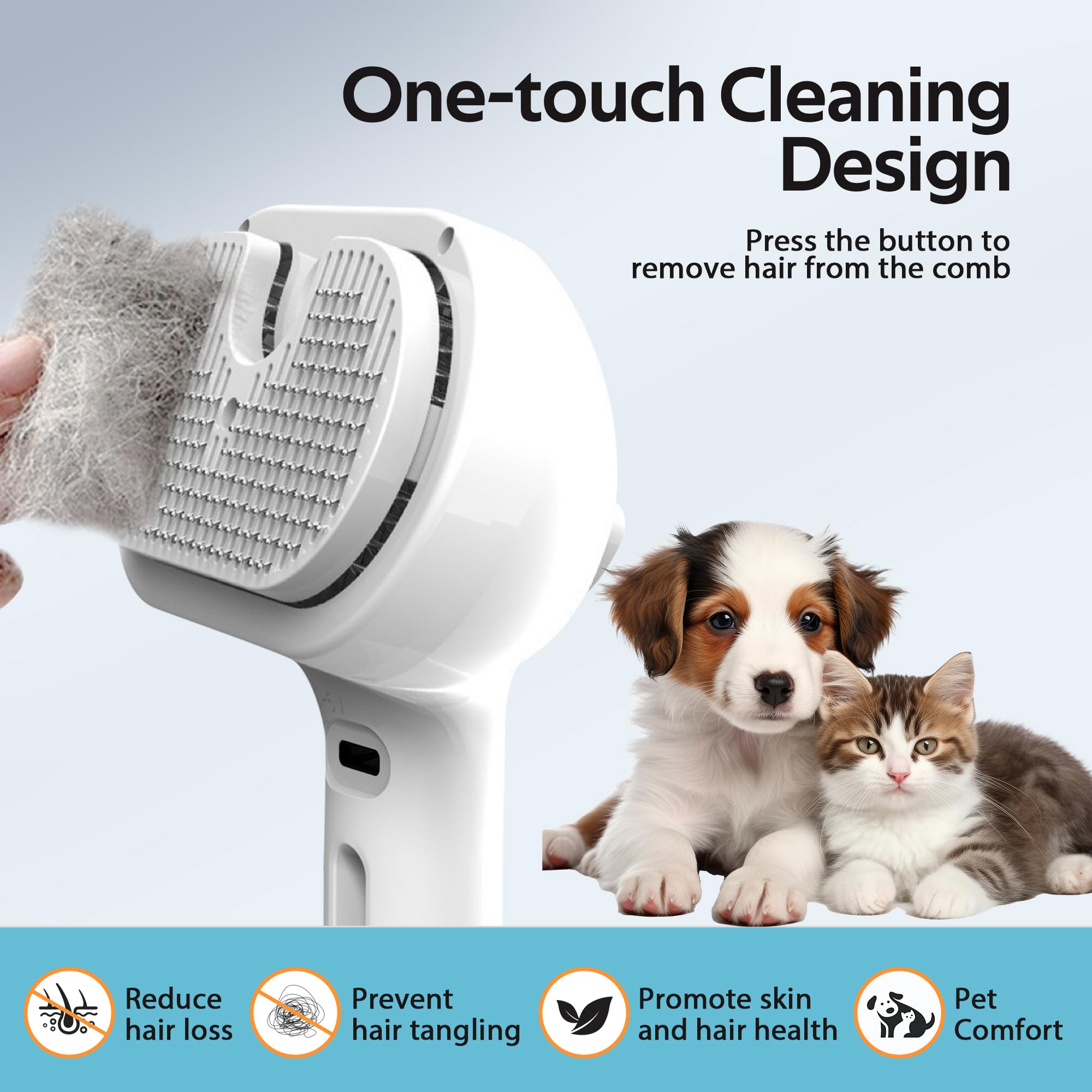 Pet Grooming Brush with Electronic Mist Spray - Gentle Deshedding Tool for Cats & Dogs, Reduces Shedding, Easy to Use, Soft Bristles, Promotes Healthy Coat-Comes with a hair smoothing comb-White