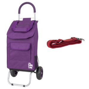 dbest products trolley dolly purple bungee cord bundle foldable shopping cart for groceries with wheels and removable bag and rolling personal handtruck standard, 1 unit