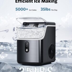 Nugget Ice Maker Countertop, Portable Crushed Pellet Ice Machine, Soft Pebble Ice Cubes in 6 Mins, 35Lbs/24H, Self Cleaning Sonic Ice Makers with One-Click Operation for Home Bar Camping RV