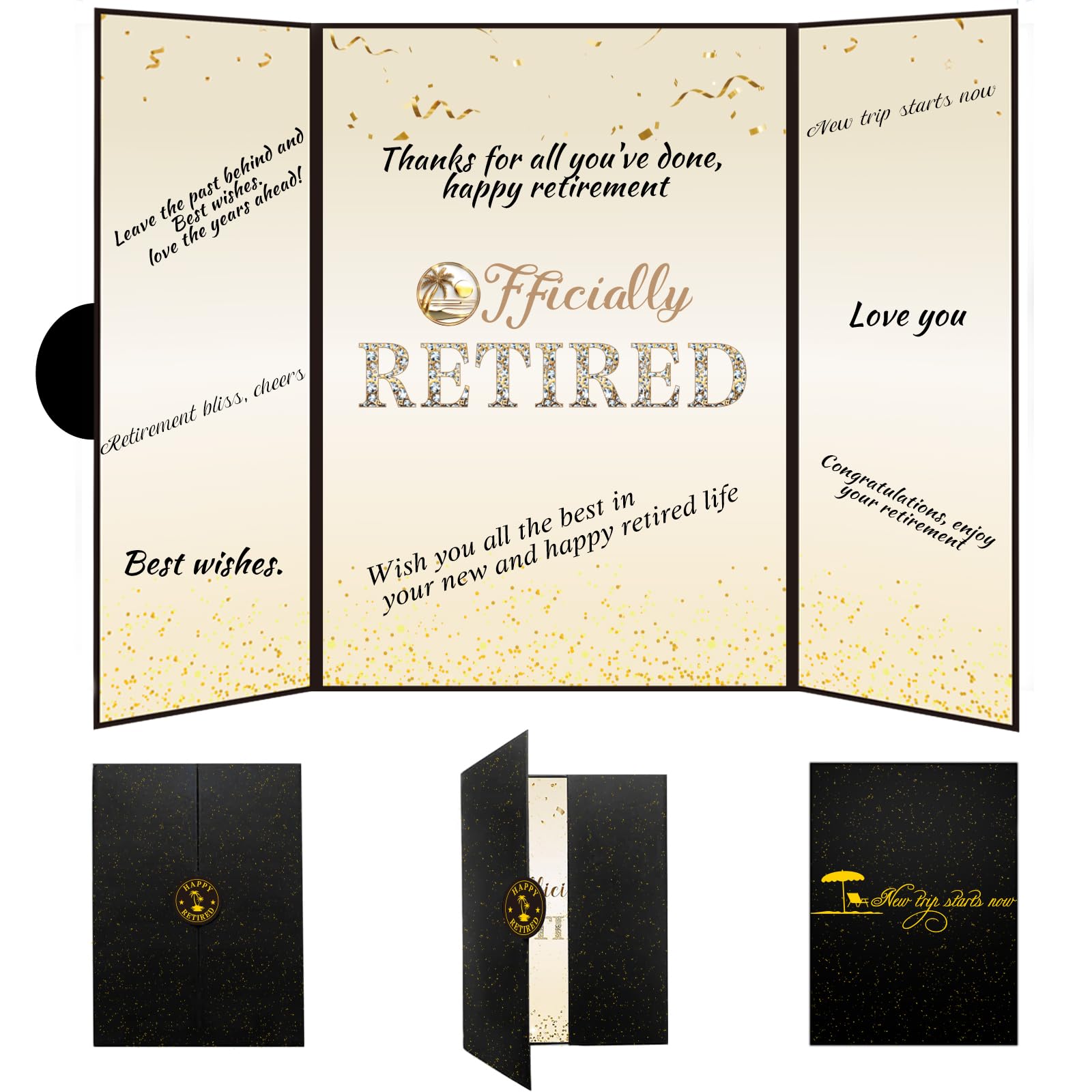 Viogtmca Black Gold Retirement Party Decorations Large Retirement Card Signing Happy Retirement Guest Book Creative Retirement Card for Men Women