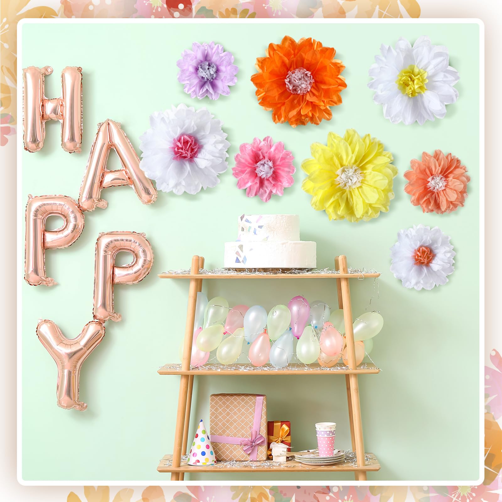 Affrolling 10 Pcs Boho Retro Daisy Tissue Paper Pom Poms Party Decorations 12" 8" Daisy Tissue Paper Flowers Wall Hanging Baby Shower Bridal Wedding Birthday Party Backdrop Classroom Decor