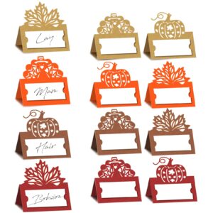 48 pcs thanksgiving place cards thankful greeting cards maple leaf pumpkin turkey place cards for table setting, thanksgiving place settings for dinner(3.9 x 3.9 inches)