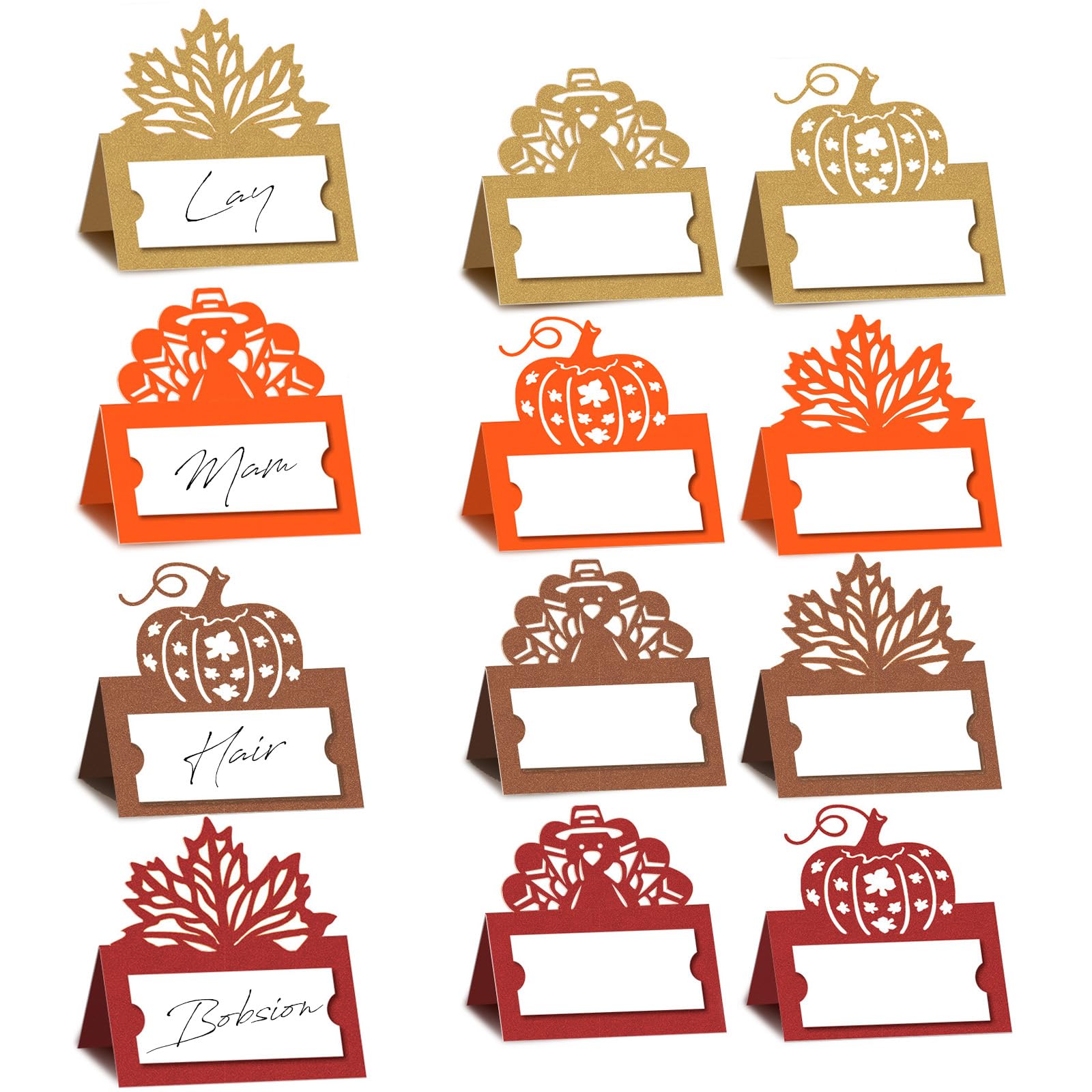 48 Pcs Thanksgiving Place Cards Thankful Greeting Cards Maple Leaf Pumpkin Turkey Place Cards for Table Setting, Thanksgiving Place Settings for Dinner(3.9 x 3.9 inches)