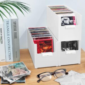 CD Storage Box, Stackable Plastic CD Organizer, Hold Up to 25 CDs, CD Storage Case for desk and Shelf