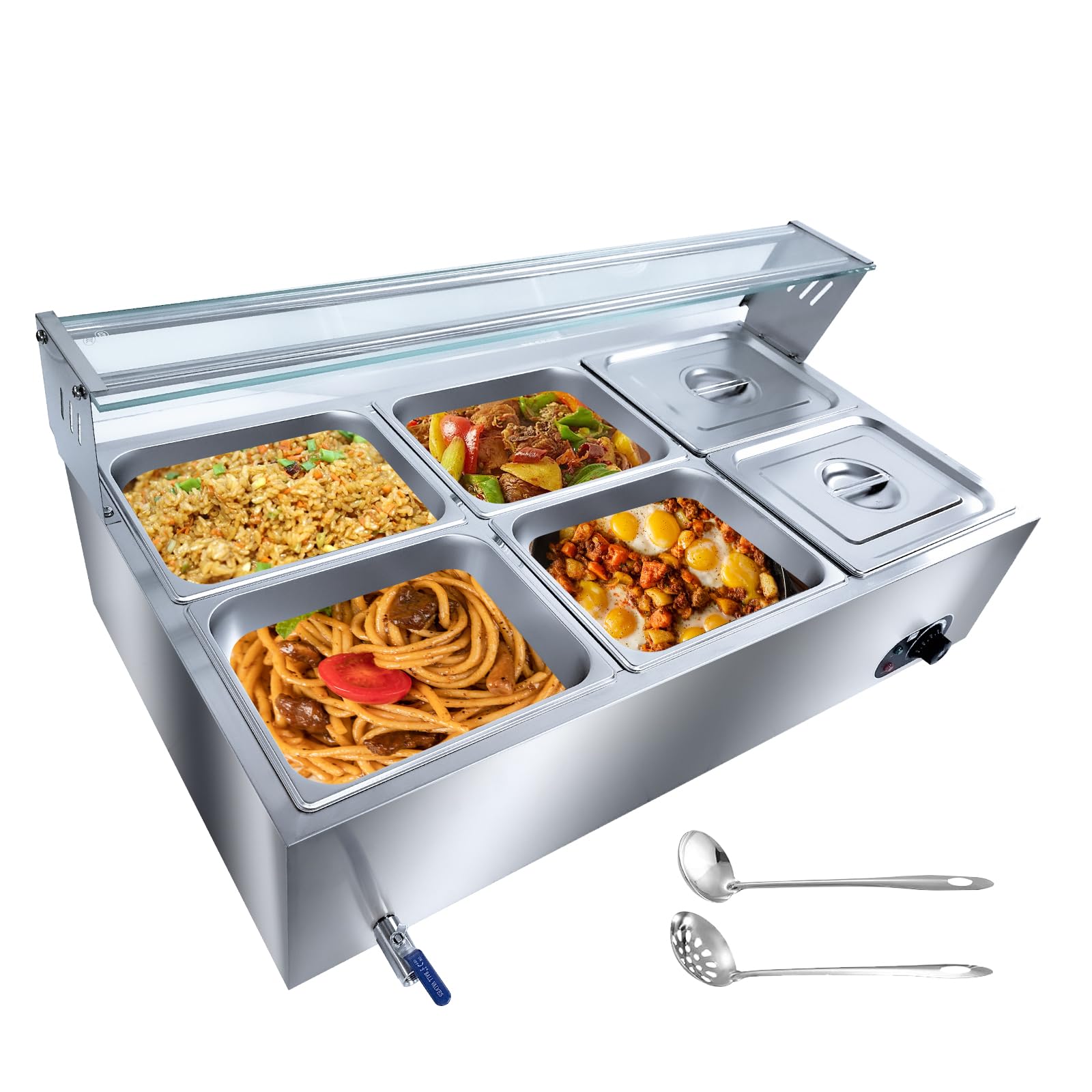 GarveeTech 6-Pan Commercial Food Warmer, 72QT Stainless Steel Bain Marie Buffet Food Warmer Steam Table, Electric Countertop Warmer with Temperature Control for Catering Restaurant Party, 1500W