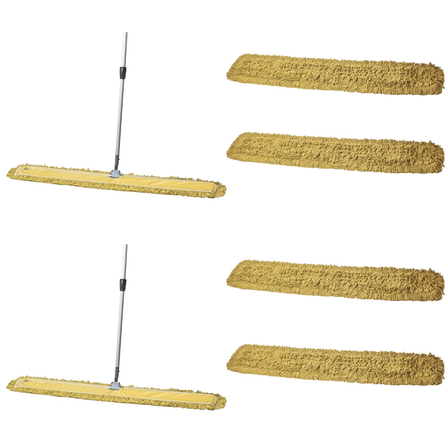 48 Inch Yellow Dust Mop with Metal Handle and 48 Inch Dust Mop Refill Bundle - 2 Mop Sets and 4 Refills