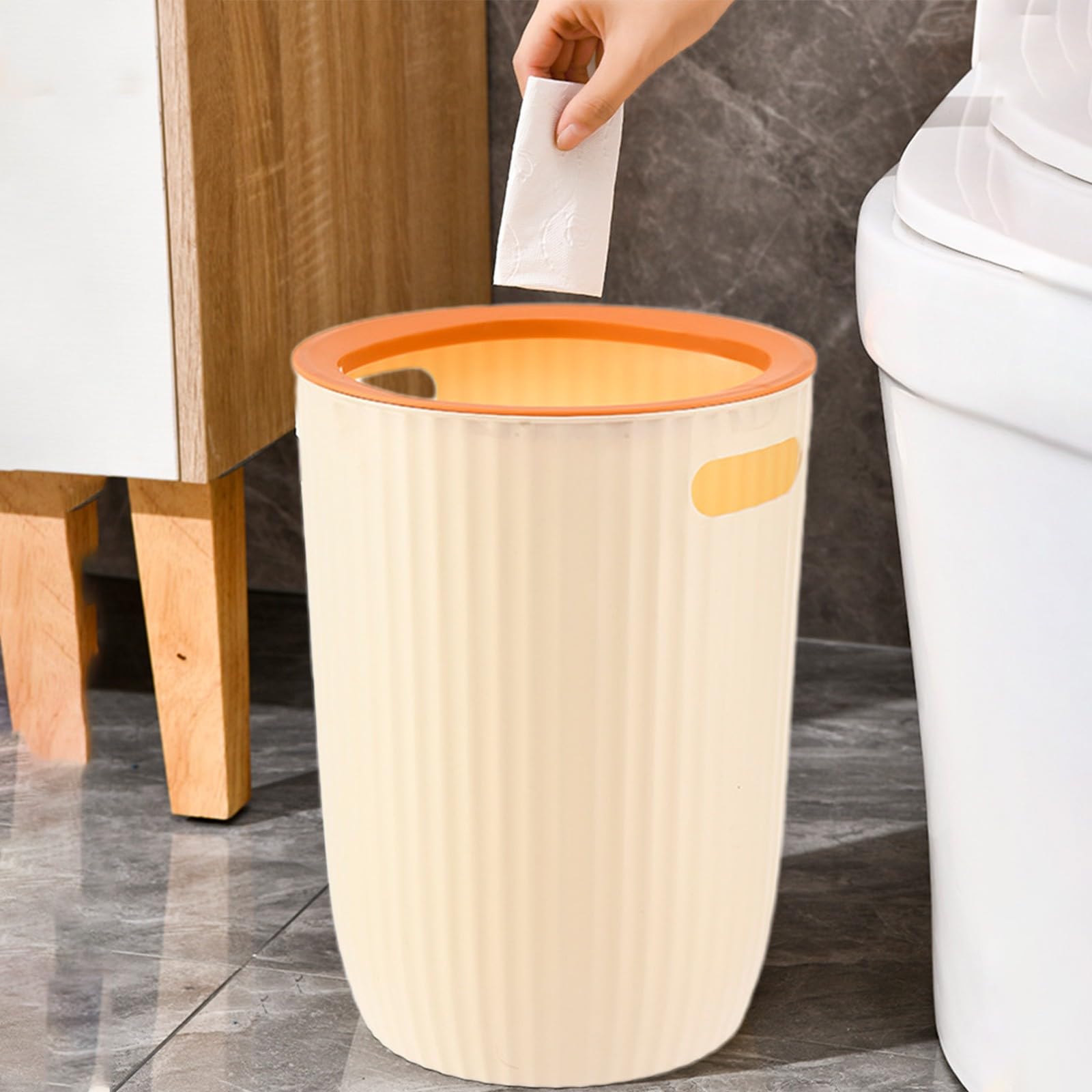 Wastebasket Large Capacity Household Pressure Ring Bathroom Toilet Living Room Kitchen Bedroom Office Waste Tissue Baskets for Under Desk Small Trash Can (Orange)