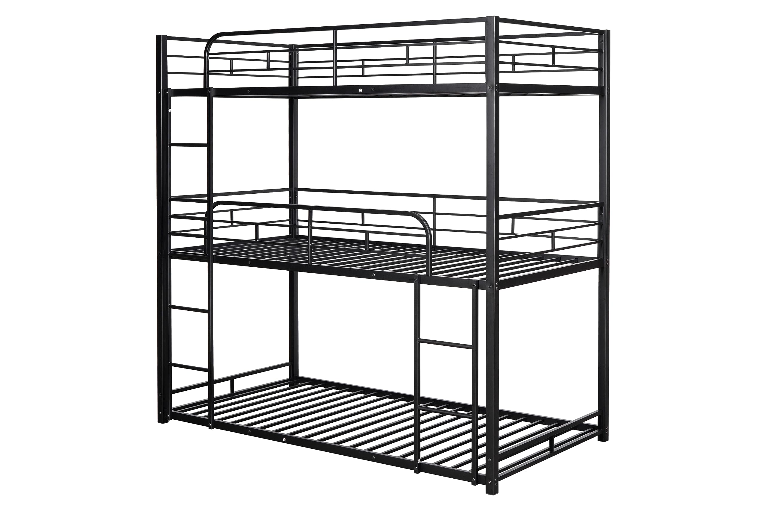 PVWIIK Heavy Duty Triple Bunk Bed for Kids,Twin Over Twin Over Twin Metal Bunkbeds with Ladder for Dorm,Bedroom,Guest Room,No Box Spring Needed, Easy Assembly,Black