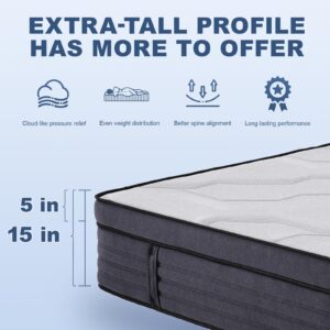 Suiforlun King Mattress, 15 Inch Hybrid Charcoal Gel Memory Foam Mattress with Firm Edge Pocket Coils, Cooling Deep Sleep, Back Pain Relief, Fiberglassfree