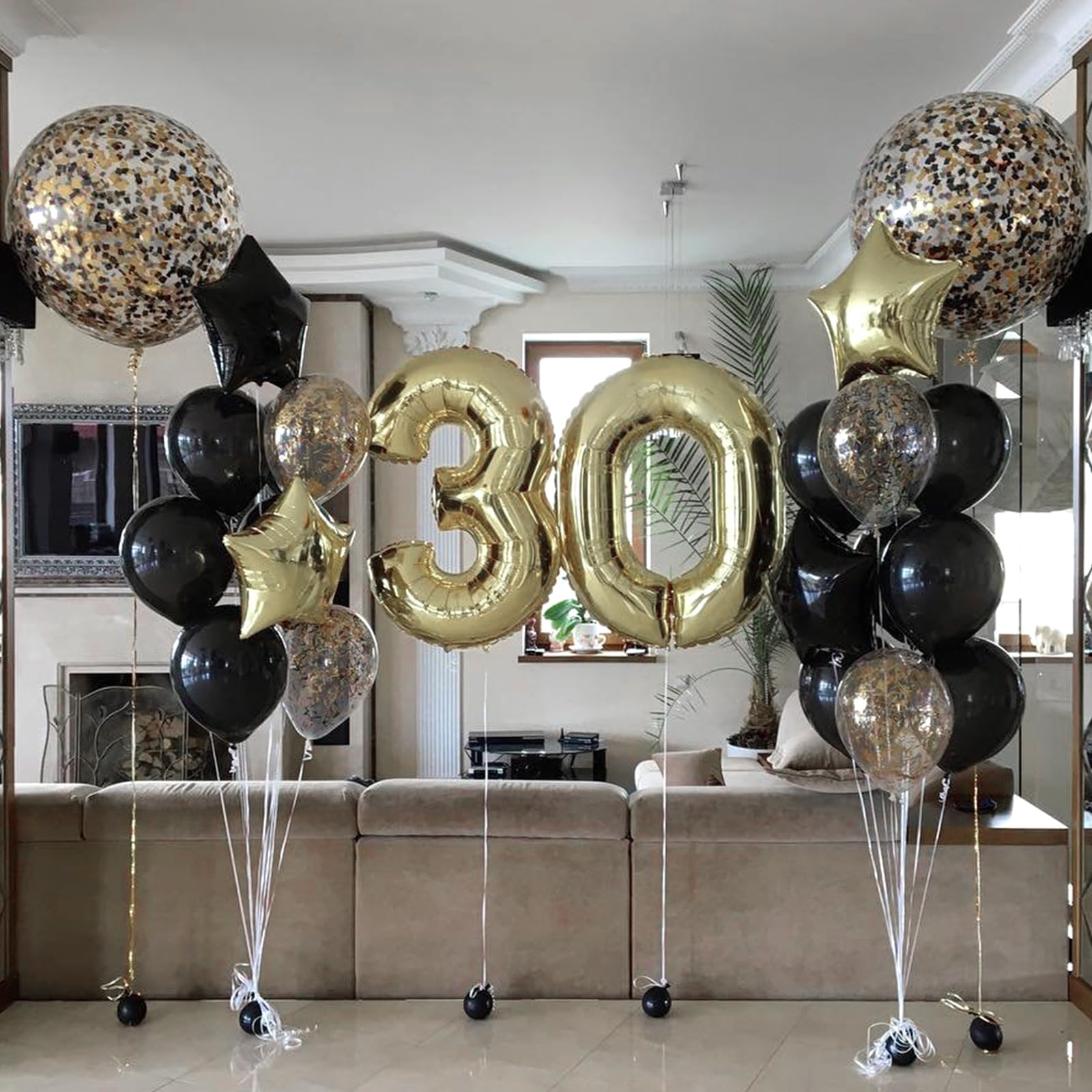 Champagne Gold 30 Balloons, Light Gold 30 Balloons, 40inch Number 30 Balloons Set, Gold Foil Star Heart Balloons With Long Balloons For 30th Birthday Party Graduation Anniversary 3rd Baby Shower Decor