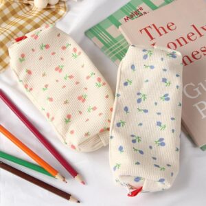 Cute Floral Pencil Case Holder Women Fresh Style Pencil Bag Flower Floral Canvas Large Pen Pencil Pouch Bag Cosmetic Storage Bags(Pink)