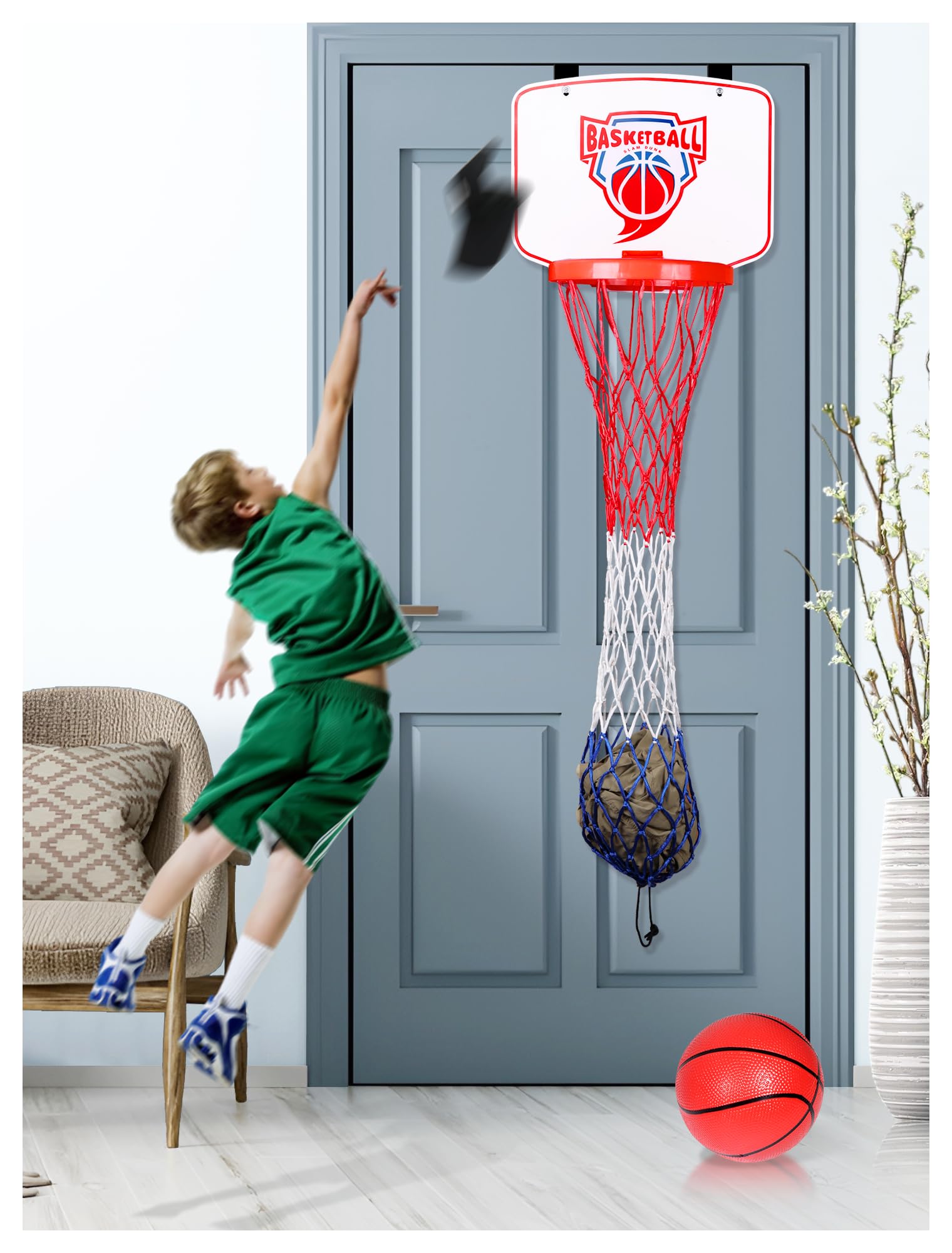 CT SPORTS Basketball Laundry Hamper for Kids - Slam Dunk Fun! Over The Door 2 In 1 Hanging Basketball Hoop Basketball Hamper Gift for Boys & Girls - Keeps Clothes Off the Floor & Encourages Tidiness