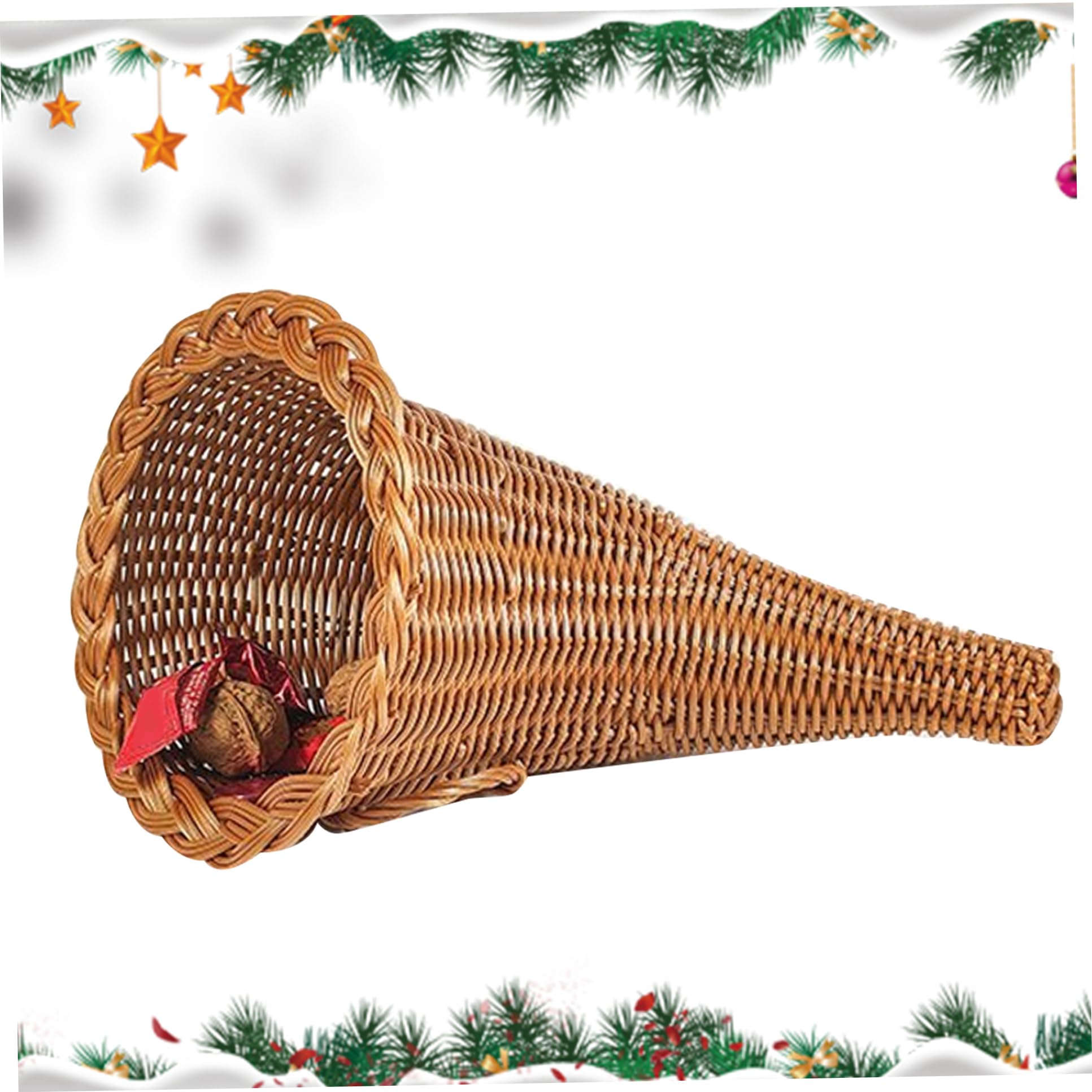 Cornucopia Basket Centerpiece 11 Inch Height Christmas Cornucopia Centerpiece Horn Shape Weaven Basket Table Decorations for Fall Harvest Thanksgiving Decor Collectible Figurines