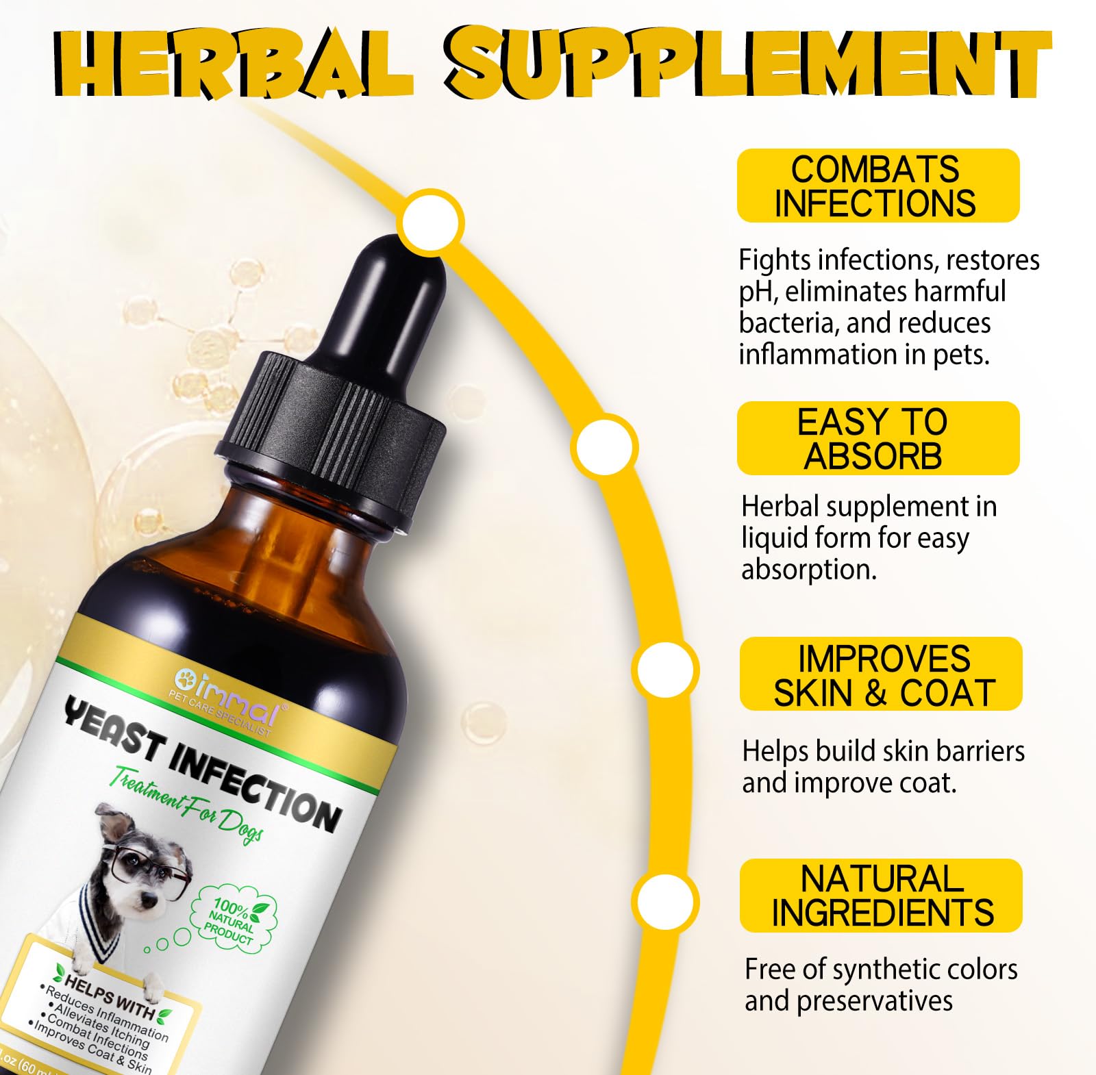 Yeast Infection Treatment for Dogs, Naturally Supports Dog Healthy Itch Relief, Ear Infection Treatment, Dogs Allergy Relief, Inflammation Relief & More, 60ml