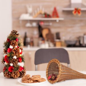 Cornucopia Basket Centerpiece 11 Inch Height Christmas Cornucopia Centerpiece Horn Shape Weaven Basket Table Decorations for Fall Harvest Thanksgiving Decor Collectible Figurines