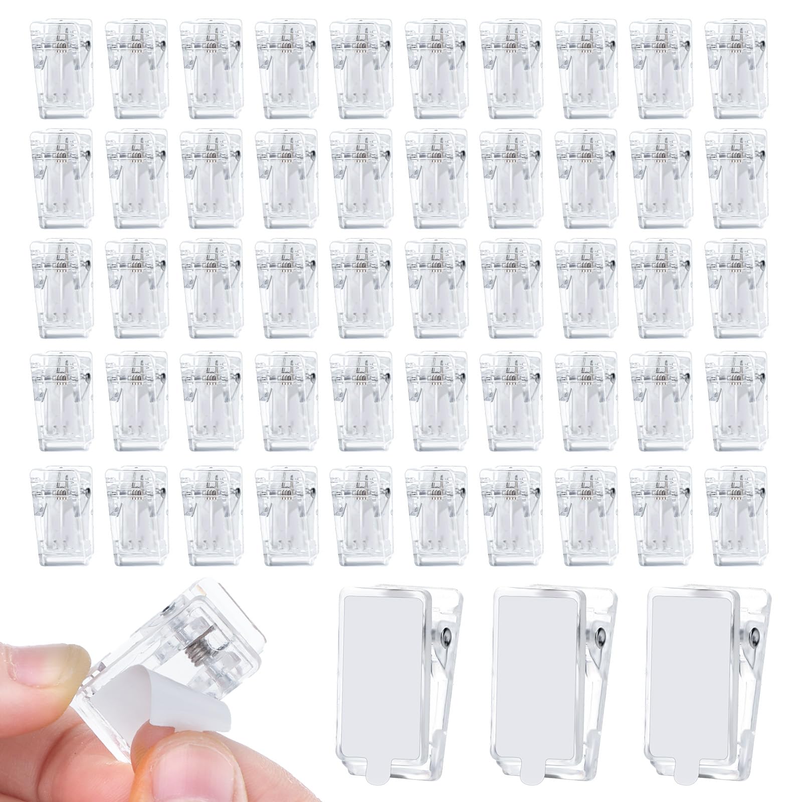 50pcs Commands Clips for Hanging Self Adhesive Clear 1inch Tapestry Hanger for Wall Tapestry,Photo,and Poster Hanging Wall Clips for Hanging, Acrylic Adhesive Clips ，Commands Spring Clips