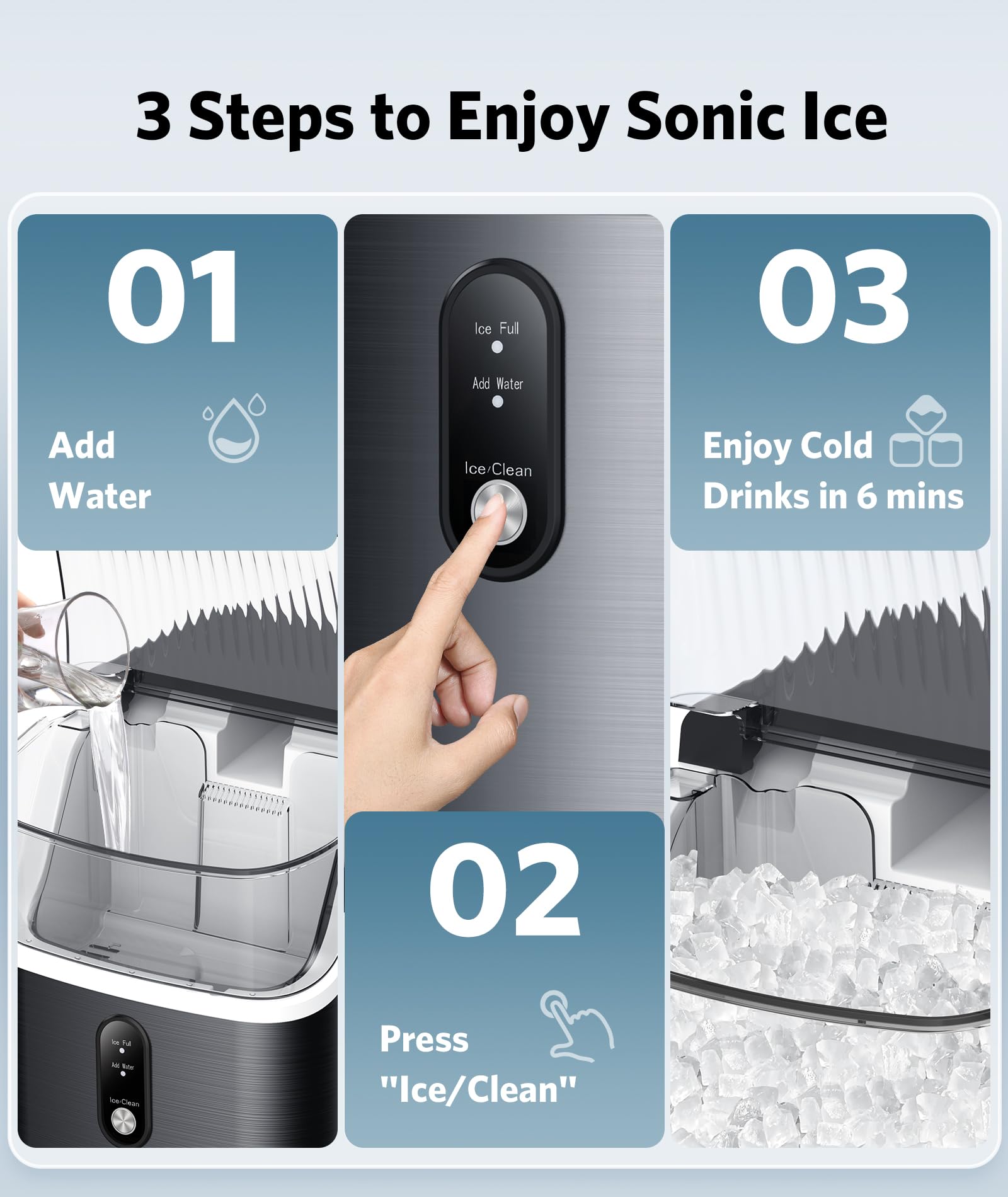 Nugget Ice Maker Countertop, Portable Crushed Pellet Ice Machine, Soft Pebble Ice Cubes in 6 Mins, 35Lbs/24H, Self Cleaning Sonic Ice Makers with One-Click Operation for Home Bar Camping RV