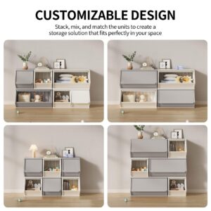 UNICOO® 2+4 Free Combination Stackable Plastic Storage Cabinet | Customizable Storage Shelves, Lightweight Organizer, Efficient Storage and Organizer | Home, Office, School, Dorm (2+4 Gray & Cream)