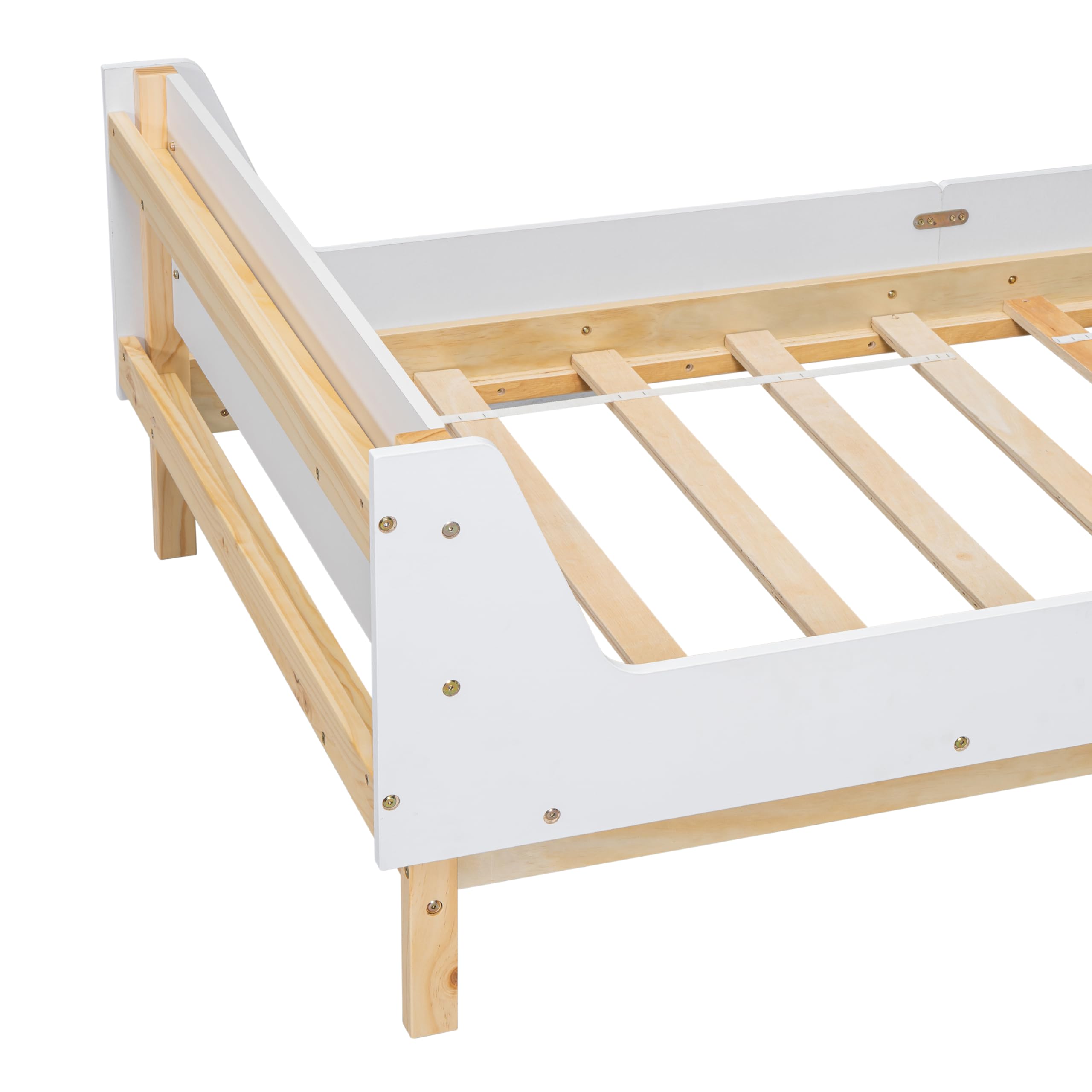 Kids Twin Size Bed Frame with Storage Bookcase, Wood Twin Bed Frames for Kids, Twin Bed Frame with Headboard and Footboard for Boys Girls, No Box Spring Needed,White