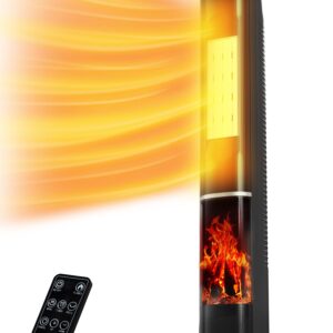 Uthfy Space Heaters for Indoor Use, 32" Electric Heater With Flame for 400 Sq.ft Large Room, 1500W Portable Tower Ceramic Room Heater With 24 H Timer, Remote, 80°Oscillation, 3 Modes for Bedroom