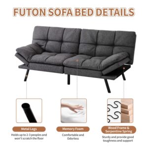 MUUEGM Futon Couch Futon Sofa Bed Small Sofa Loveseat Sleeper Sofa Leather Daybed, 71" Sofabed, 2 Seater Memory Foam Sofa for Small Space, Dark Grey