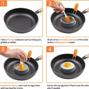 Large Egg Ring 3.5 Inches 4 PCS - Egg Rings for Frying with Oil Brush, Fried Egg Mold Egg Mcmuffins Makers Omelet Pancake Cookie Makers