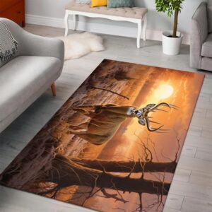 Deer Hunting Rug, Rustic Cabin Rug, Farmhouse Rug, Bear Rug, Deer Antler Animal Rugs 3x5 4x6 5x7ft Living Room Carpet Floor Decor Home Decor H100