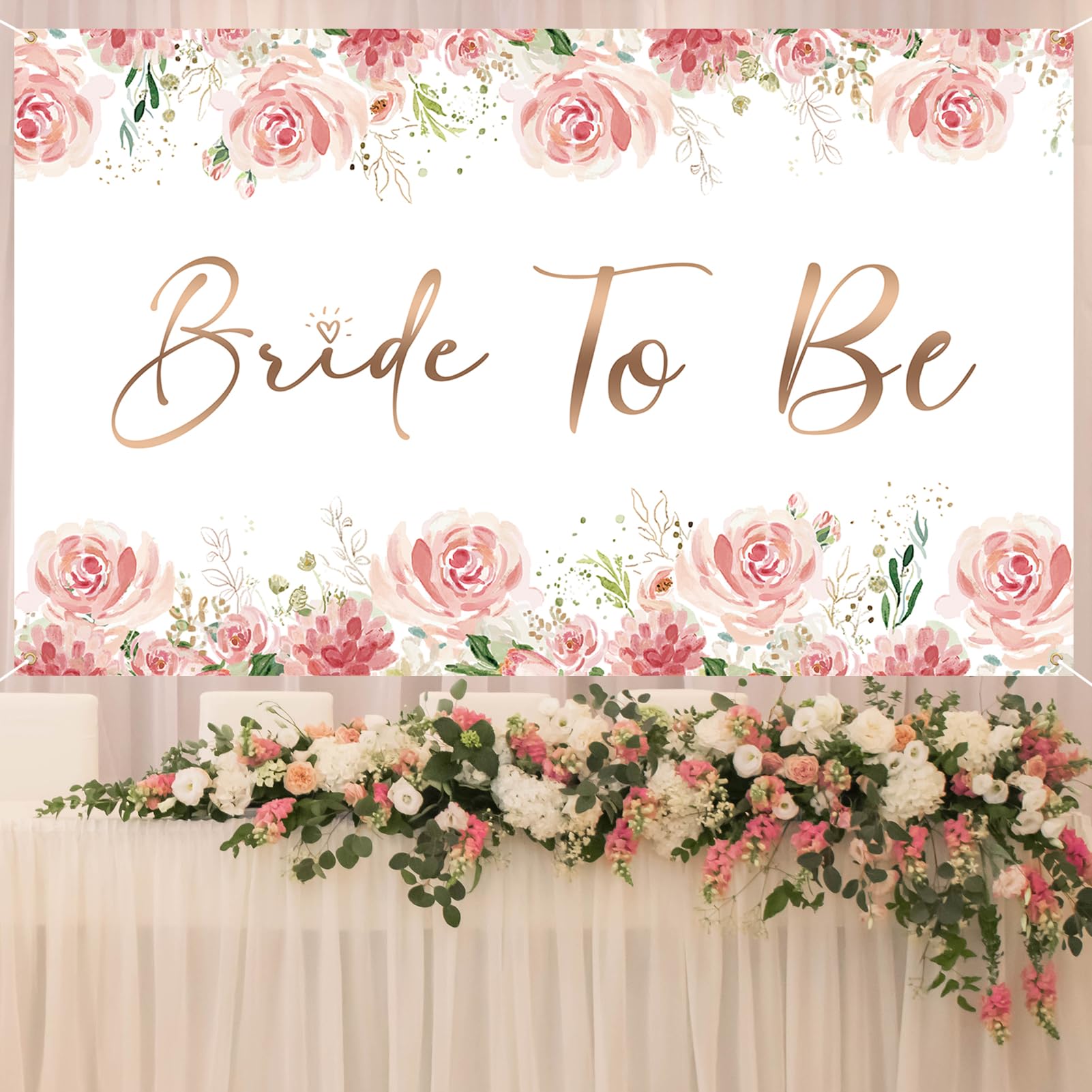 Vlipoeasn Bride to Be Banner Backdrop, Flower Bachelorette Party Decorations, Rose Gold Bride to Be Sign for Bridal Shower Decorations, Bridal Shower Party Supplies